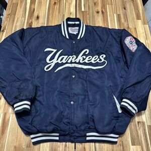 Vintage New York Yankees Jacket Mens 2XL Blue Starter Diamond Collection *READ